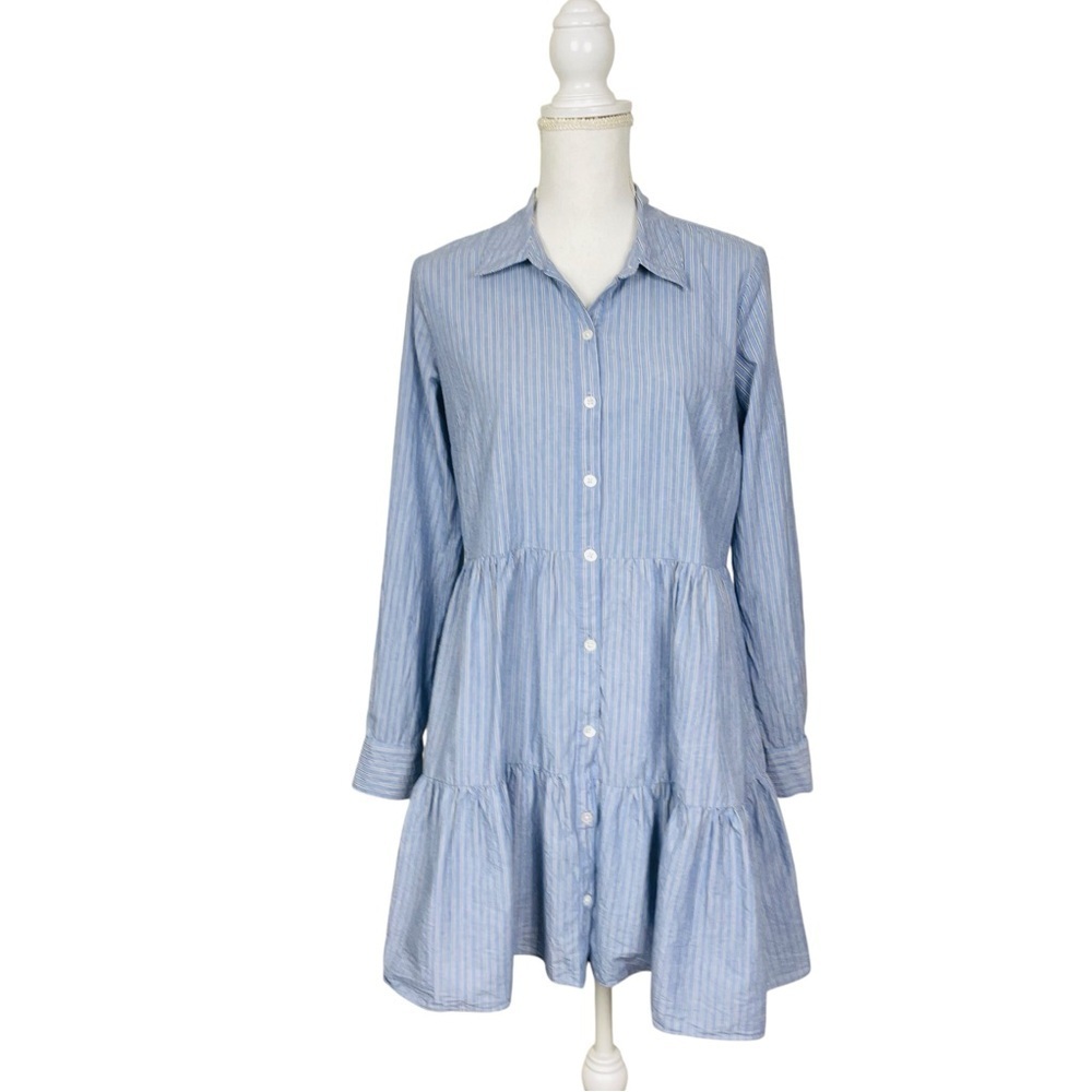 VERONICA BEARD Jemila Tiered Cotton Mini Shirt Dress - Picture 13 of 15